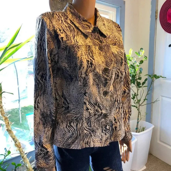 Vintage Y2K Cynthia Max Leopard print Women Denim Button Up Jacket size L - Picture 5 of 9